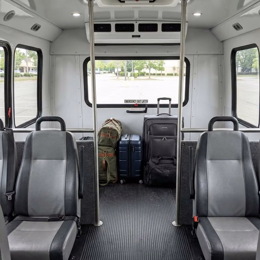 benton 28 passenger minibus luggage area