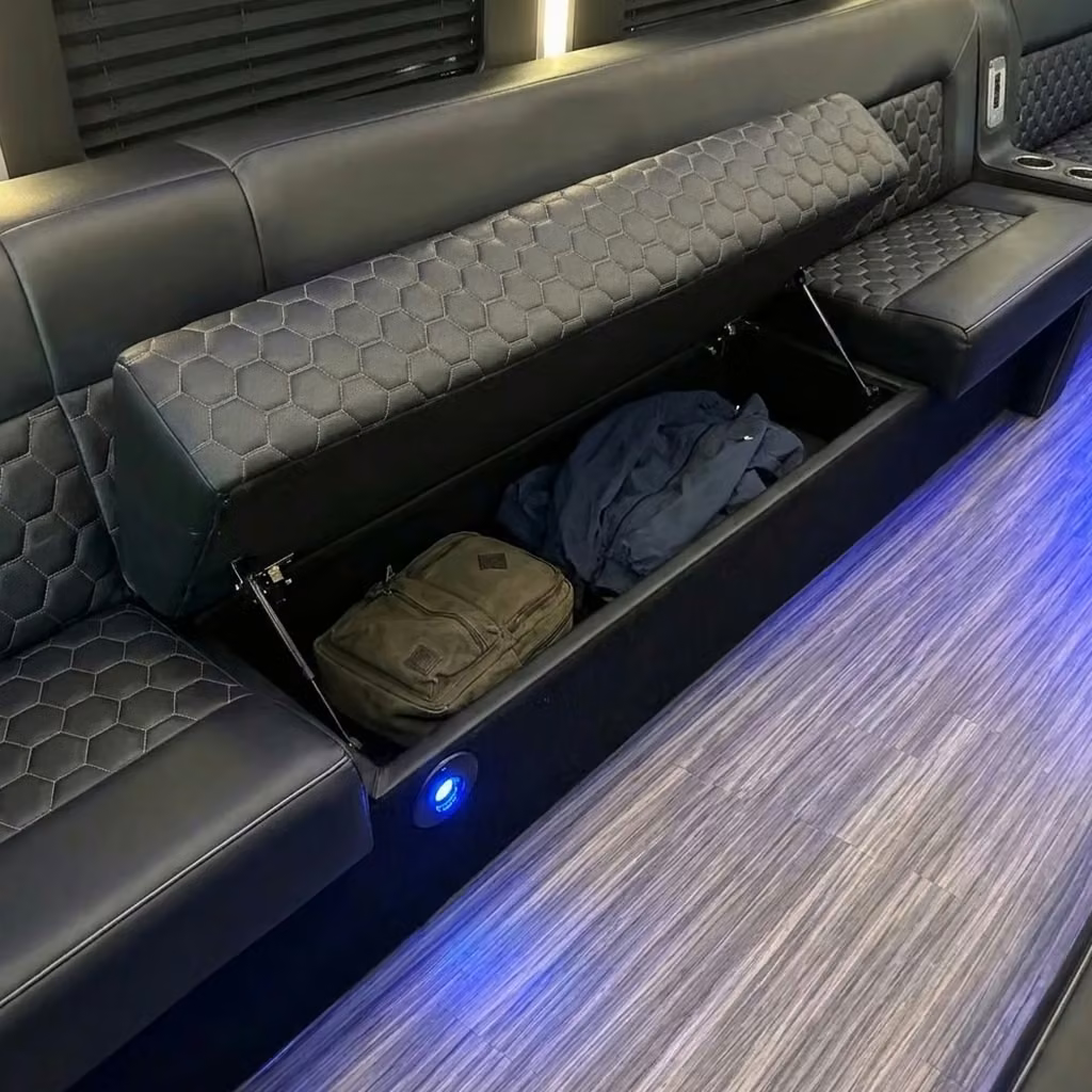 benton party bus under seat storage